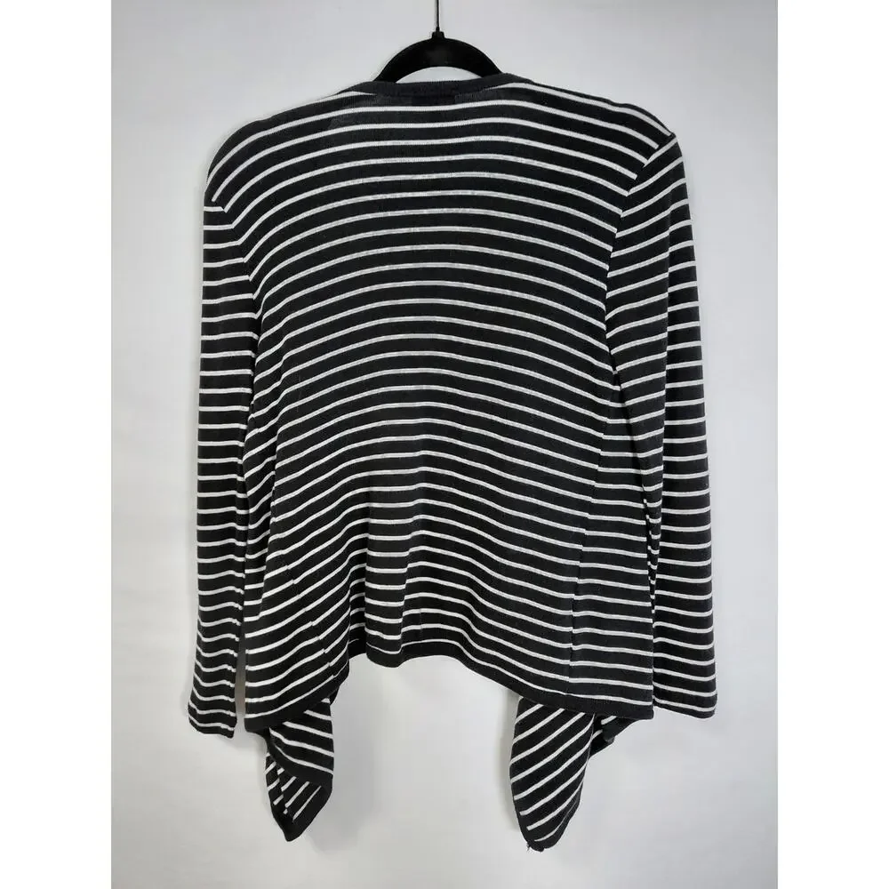 Talbots Black Knit Lightweight Stretch Striped Cardigan Women Petite Size P